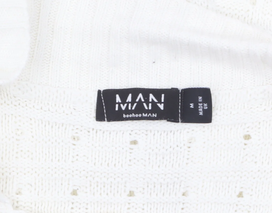 boohooMAN Men’s Ivory Short Sleeve Collared Knit Cardigan M - Image 5