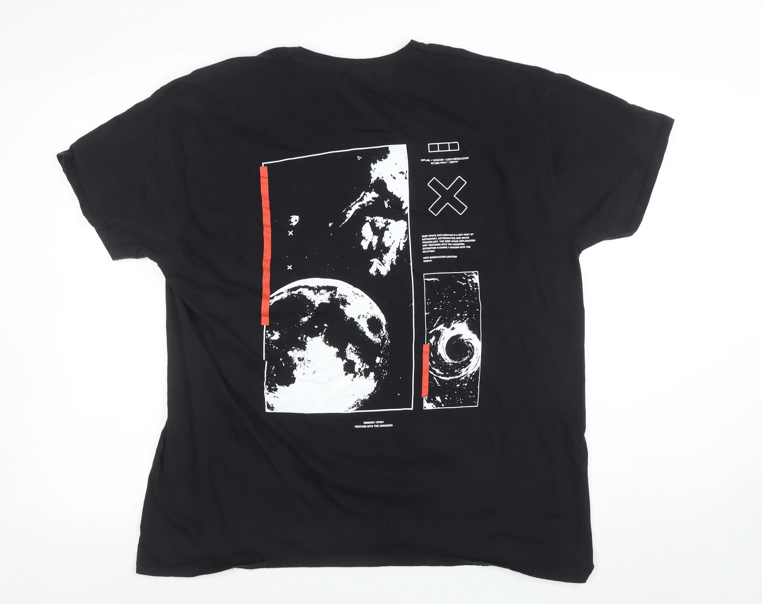BoohooMAN Men's Black Space Graphic Print T-Shirt Size L - Image 3