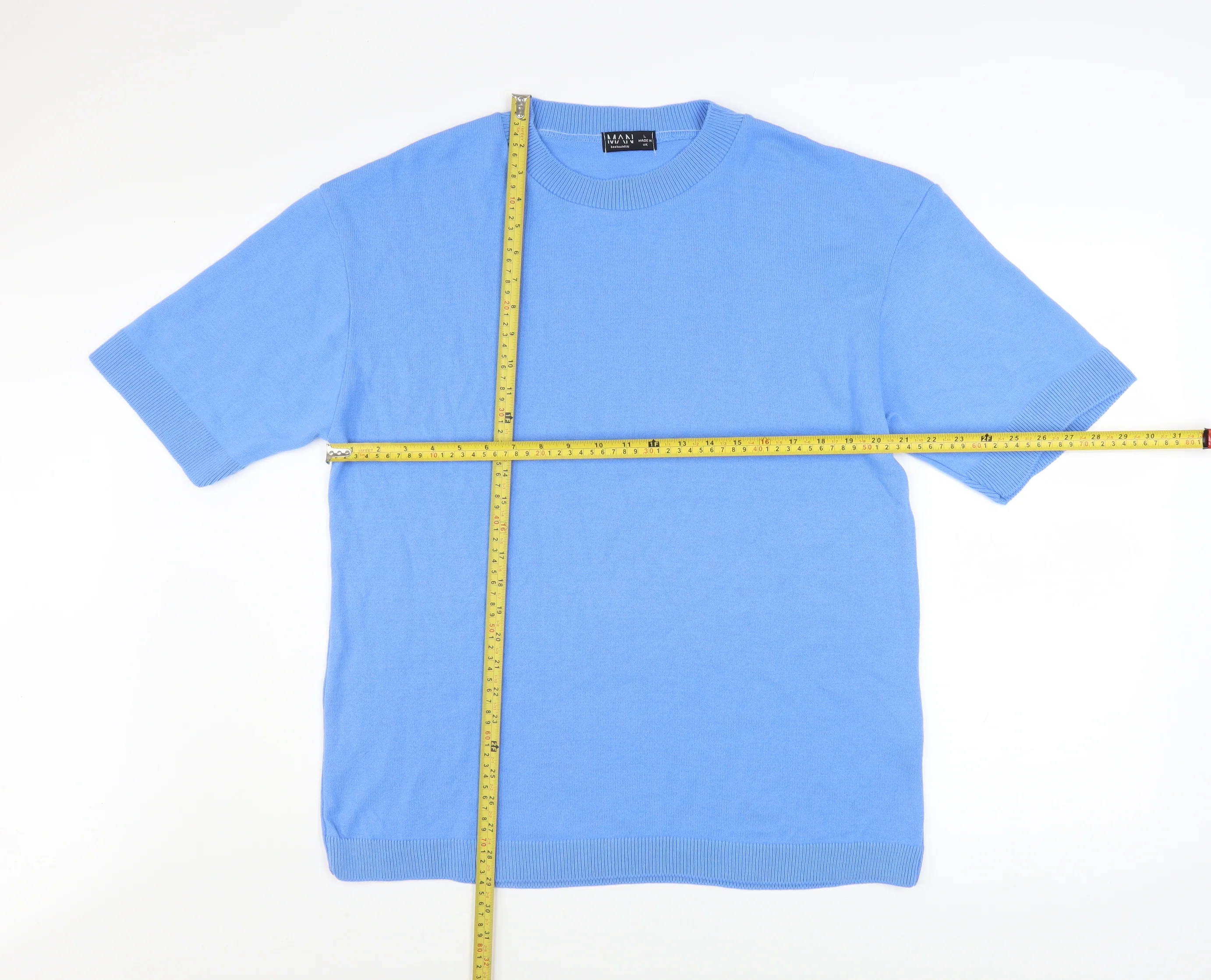 boohooMAN Men's Blue Acrylic Crew Neck Short Sleeve T-Shirt Size L - Image 2