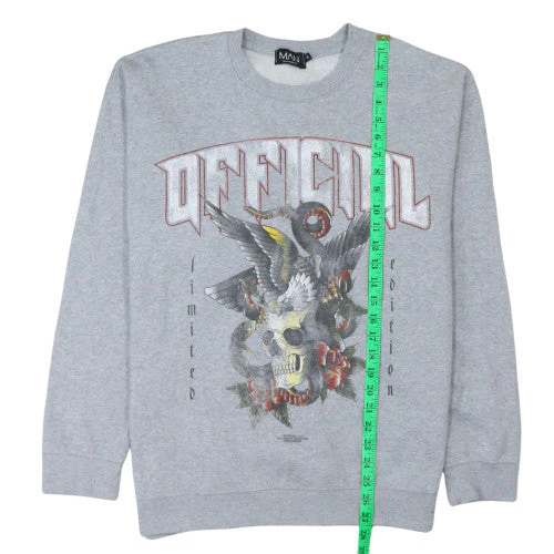 boohooMAN Men's Grey Graphic Skull Eagle Crew Neck Sweatshirt Size S - Image 2