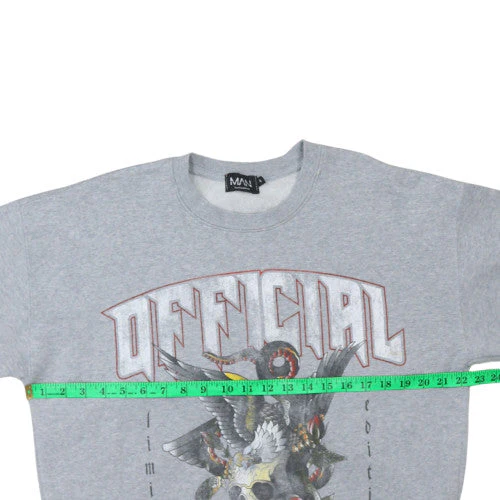 boohooMAN Men's Grey Graphic Skull Eagle Crew Neck Sweatshirt Size S - Image 3