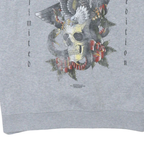 boohooMAN Men's Grey Graphic Skull Eagle Crew Neck Sweatshirt Size S - Image 7