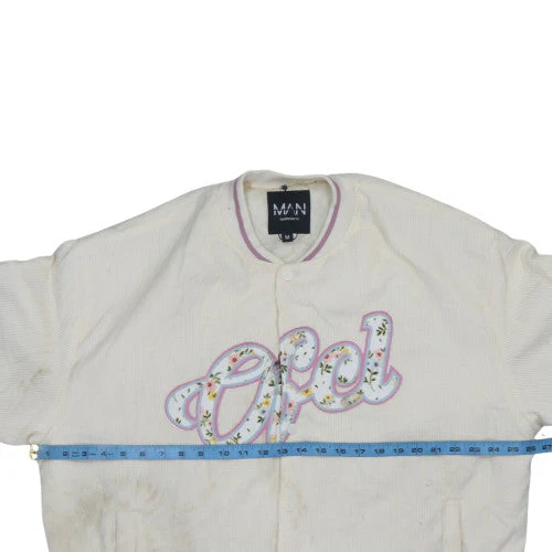 boohooMAN Men's Ivory Corduroy Varsity Jacket M College Style - Image 2