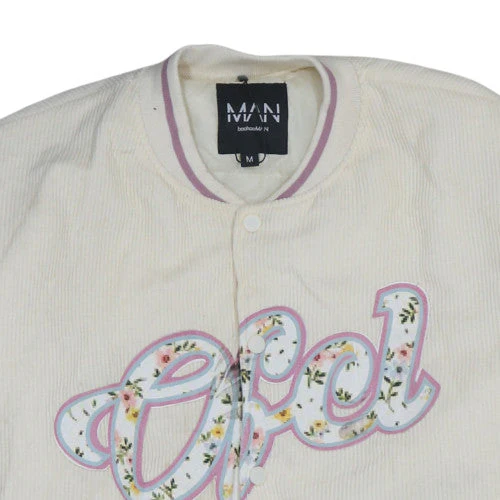 boohooMAN Men's Ivory Corduroy Varsity Jacket M College Style - Image 8