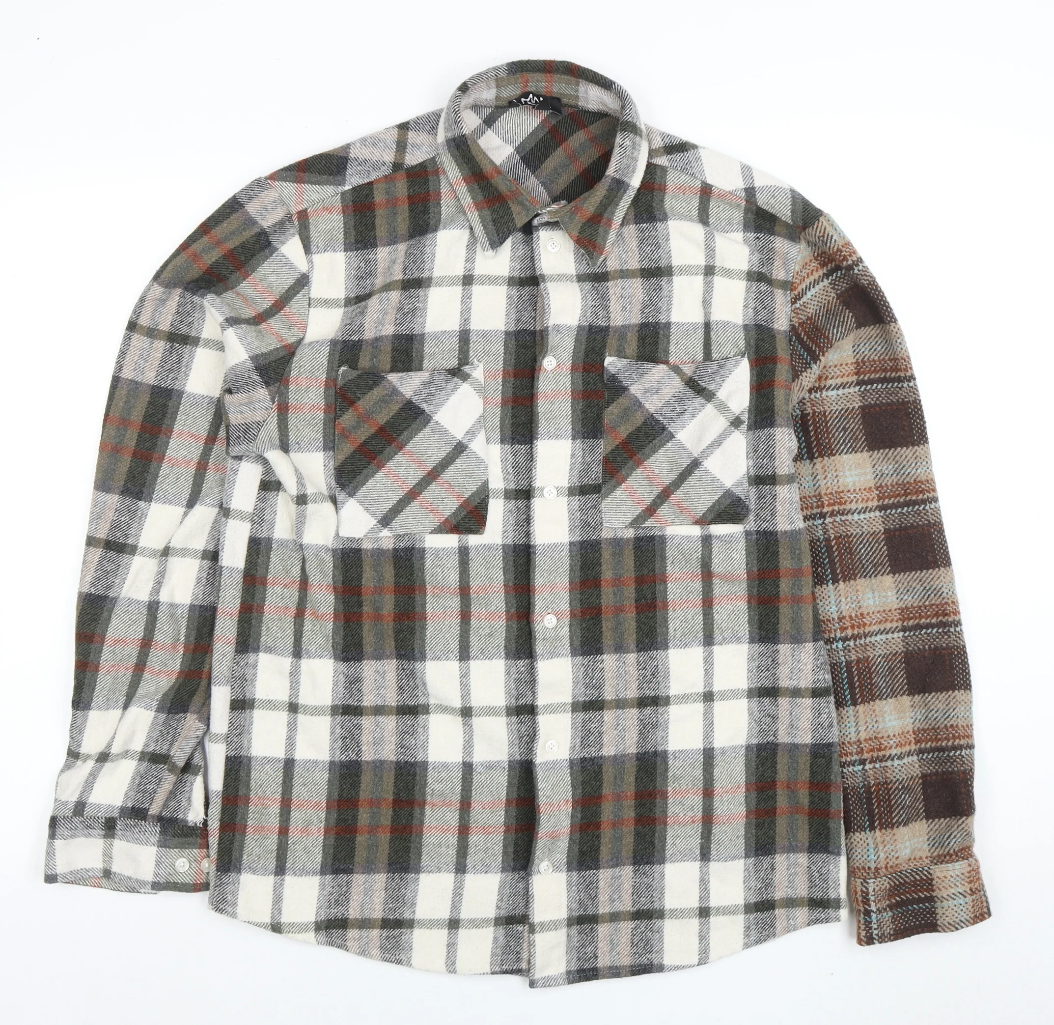 boohooMAN Men's Multicoloured Checked Flannel Button-Up Shirt M
