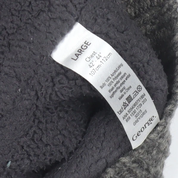 Boston Crew Men's Grey Full Zip Cable Knit Jumper L Warm Lined High Neck - Image 5
