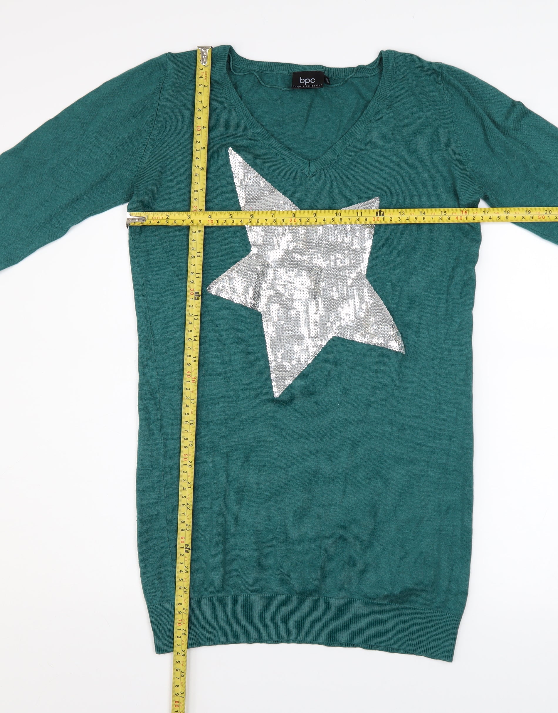bpc bonprix collection Women Green 10-12 Sequin Star Long Sleeve Sweater Dress - Image 2