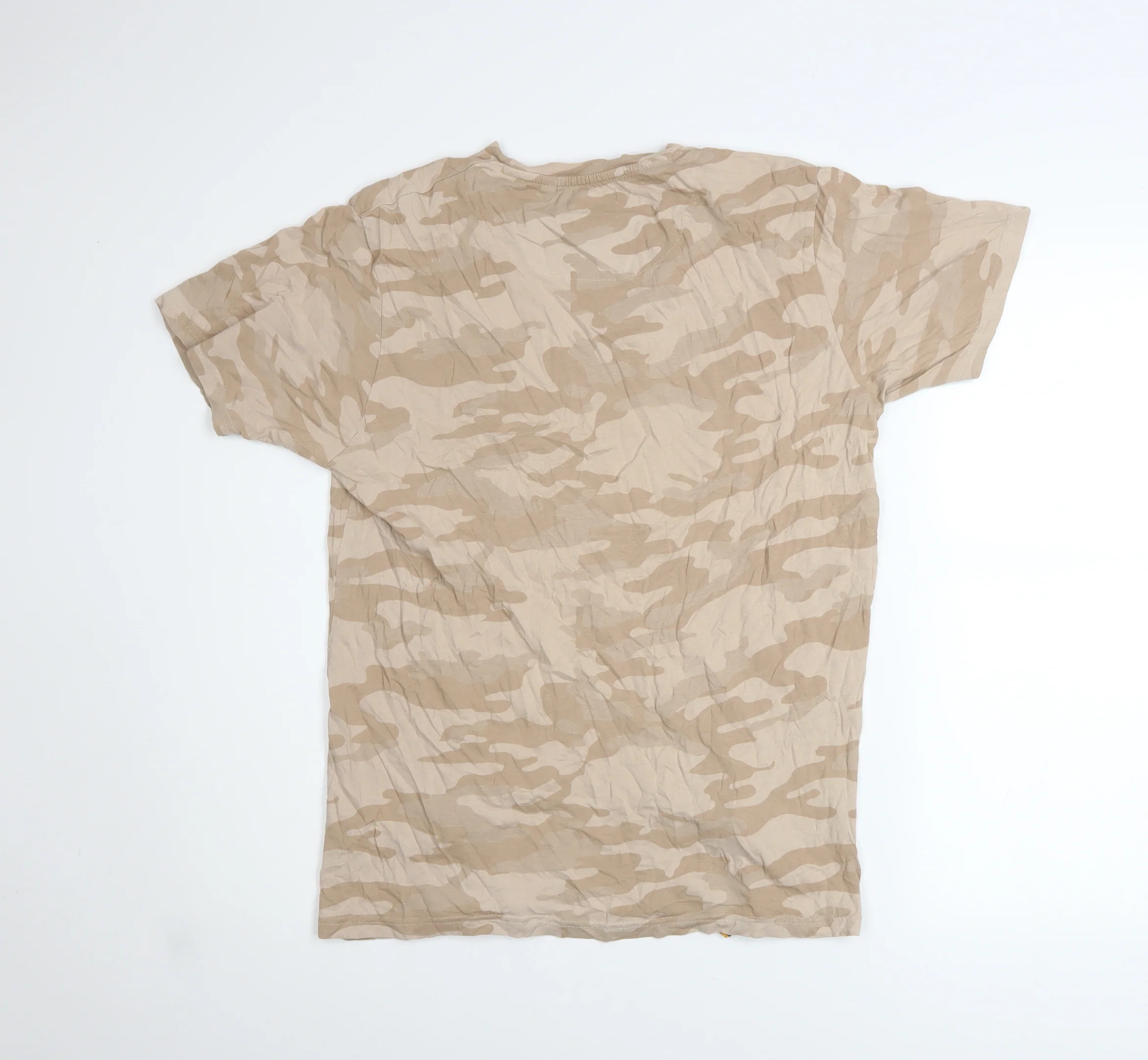 Brave Soul Men's Beige Camouflage Cotton T-Shirt Size L with Zip Accents - Image 3
