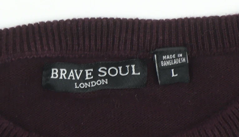 Brave Soul Men's Brown Cotton Crew Neck Jumper Size L - Image 4