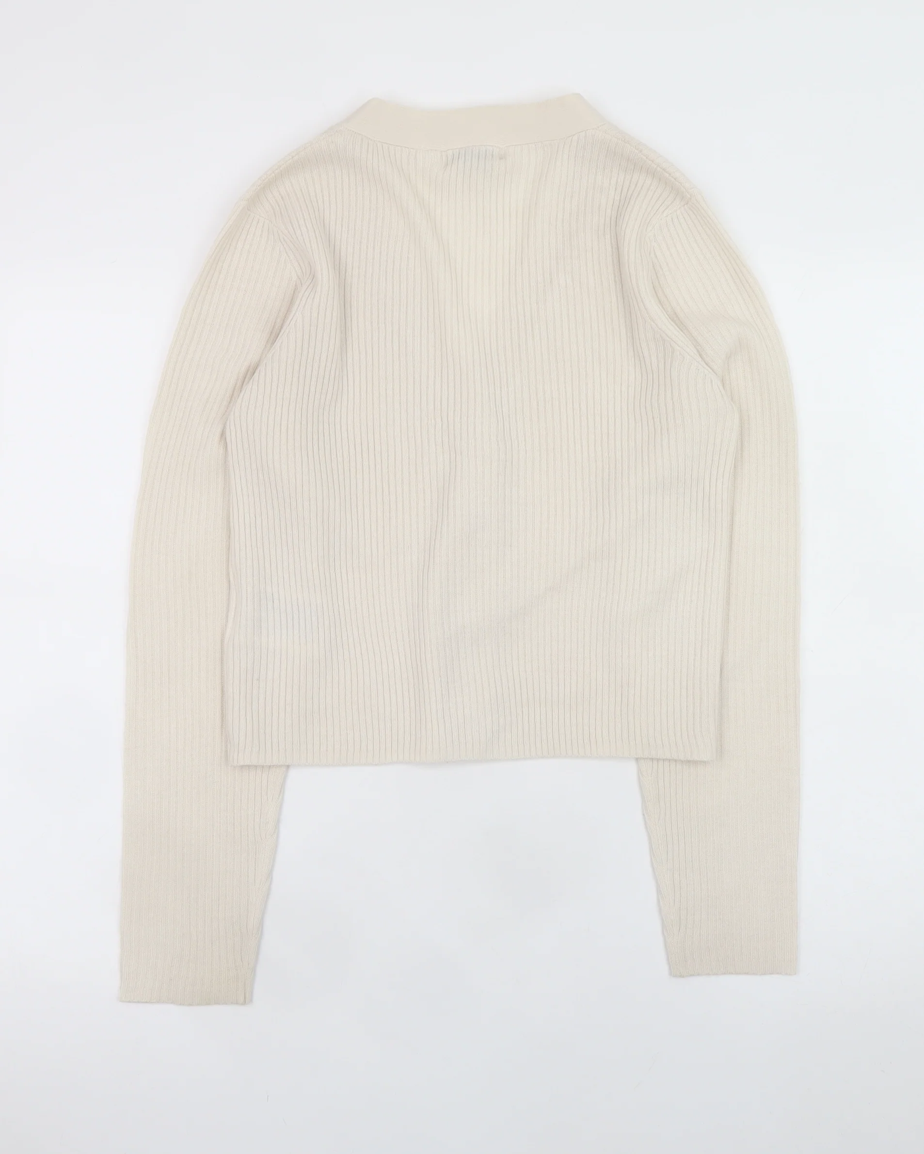 Brave Soul Women Beige V-Neck Ribbed Knit Button Cardigan Size L - Image 3