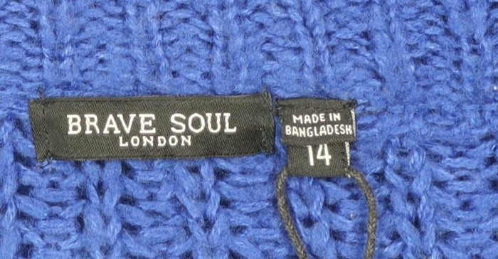 Brave Soul Women Blue Cable Knit Crew Neck Jumper Size 14 - Image 4