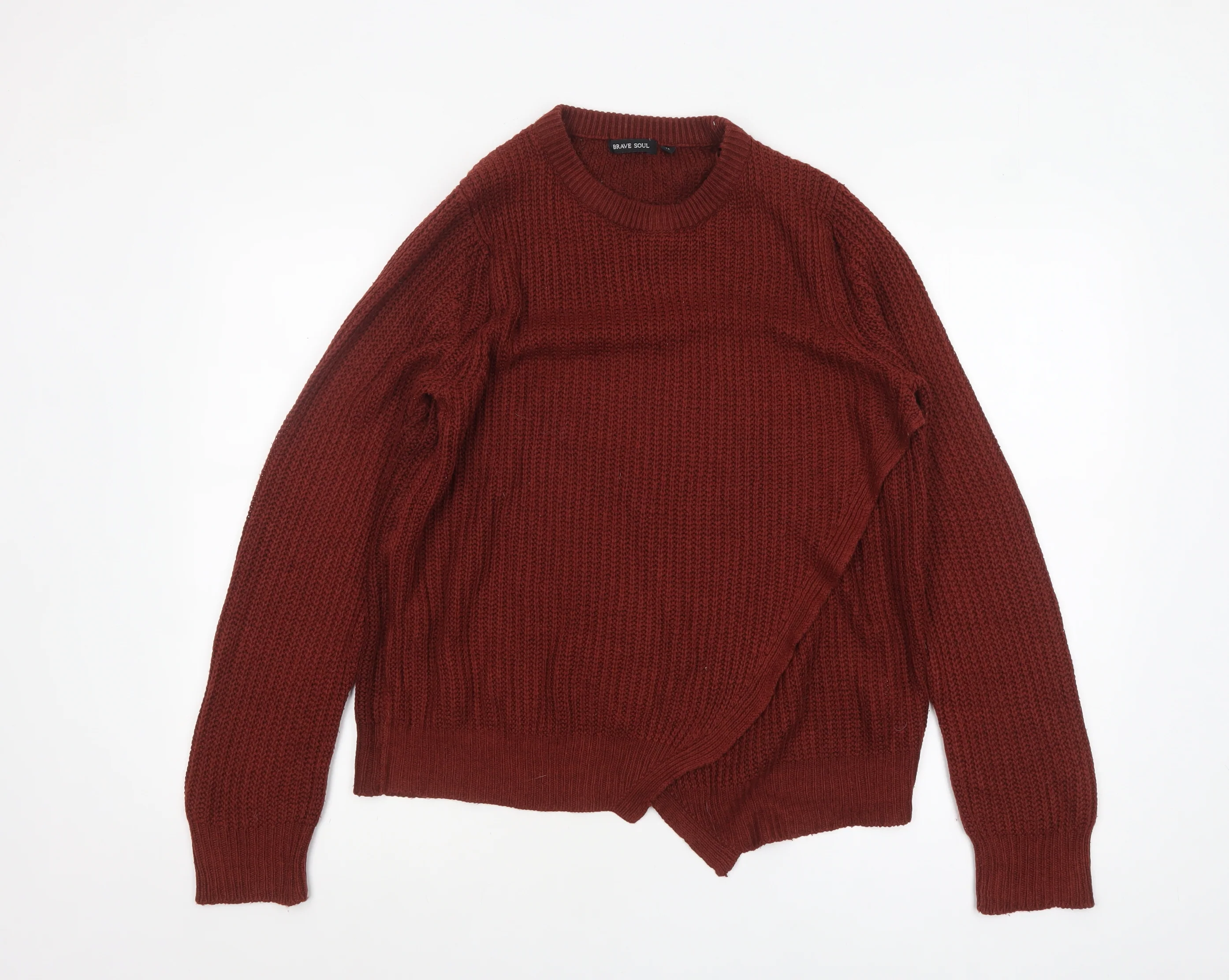 Brave Soul Women Red Chunky Knit Acrylic Jumper L 16 Crew Neck