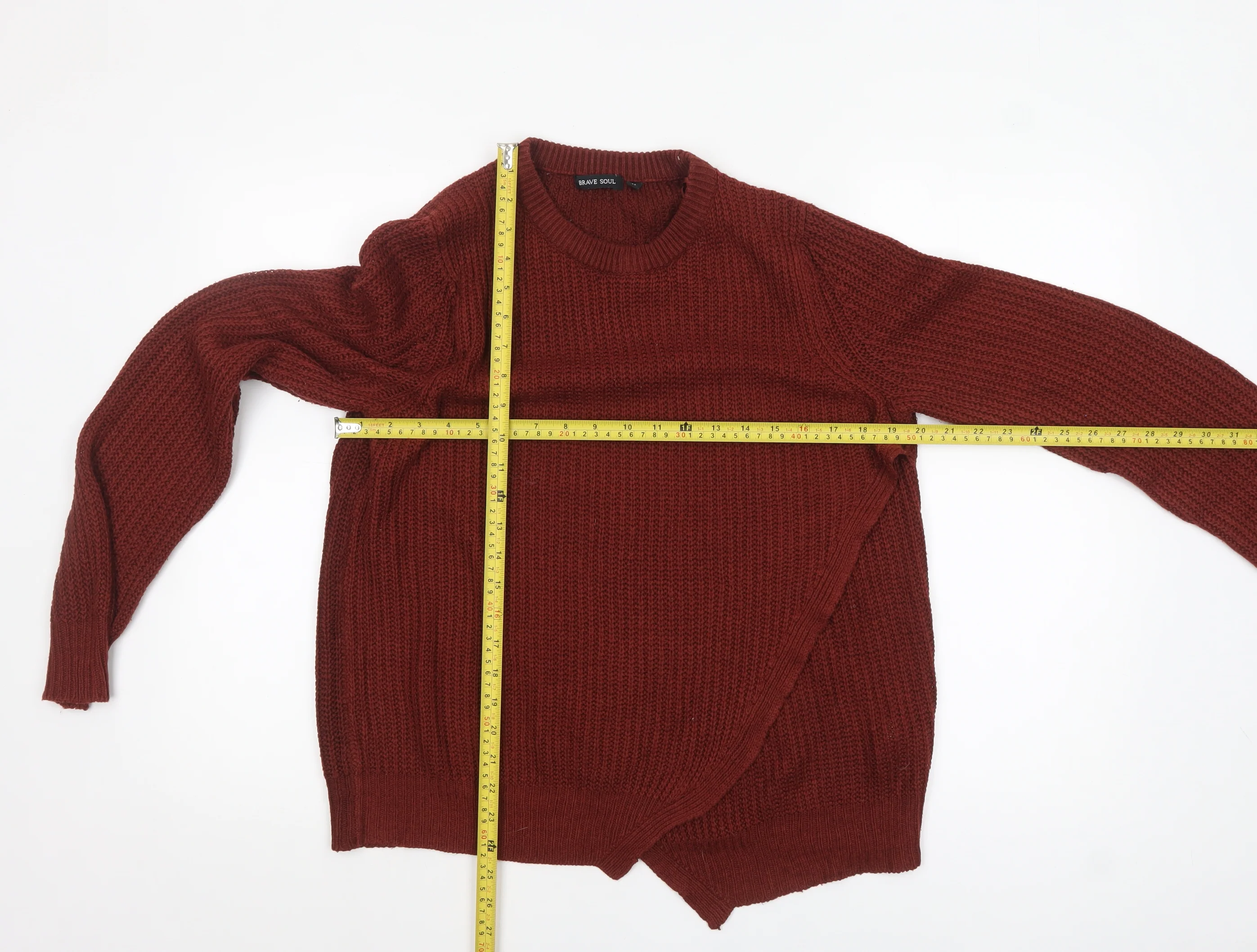 Brave Soul Women Red Chunky Knit Acrylic Jumper L 16 Crew Neck - Image 2