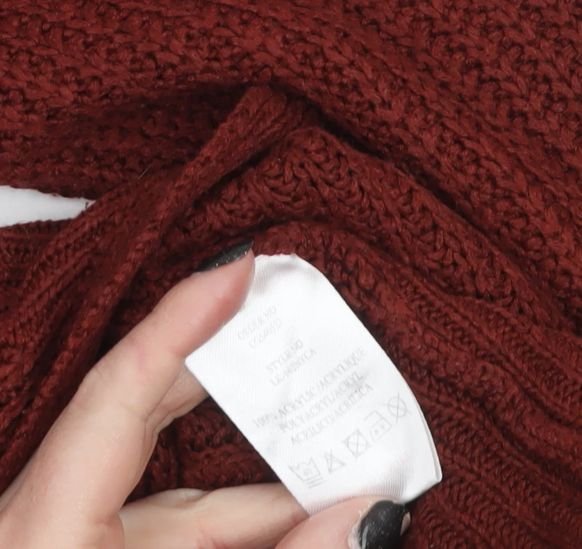Brave Soul Women Red Chunky Knit Acrylic Jumper L 16 Crew Neck - Image 4