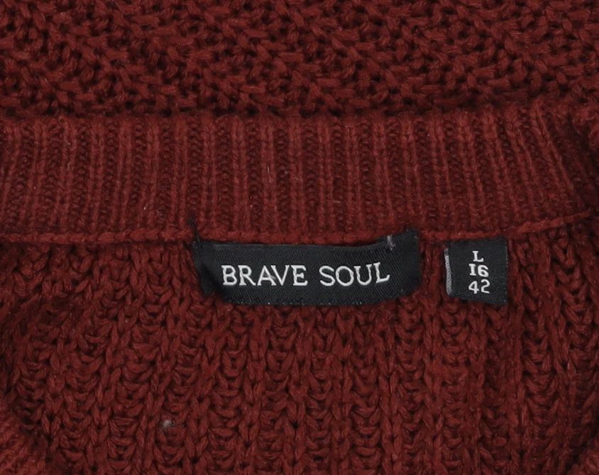 Brave Soul Women Red Chunky Knit Acrylic Jumper L 16 Crew Neck - Image 5