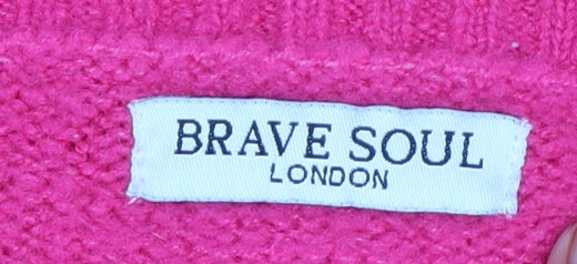 Brave Soul Women’s Pink Cable-Knit V-Neck Jumper Size L - Image 4