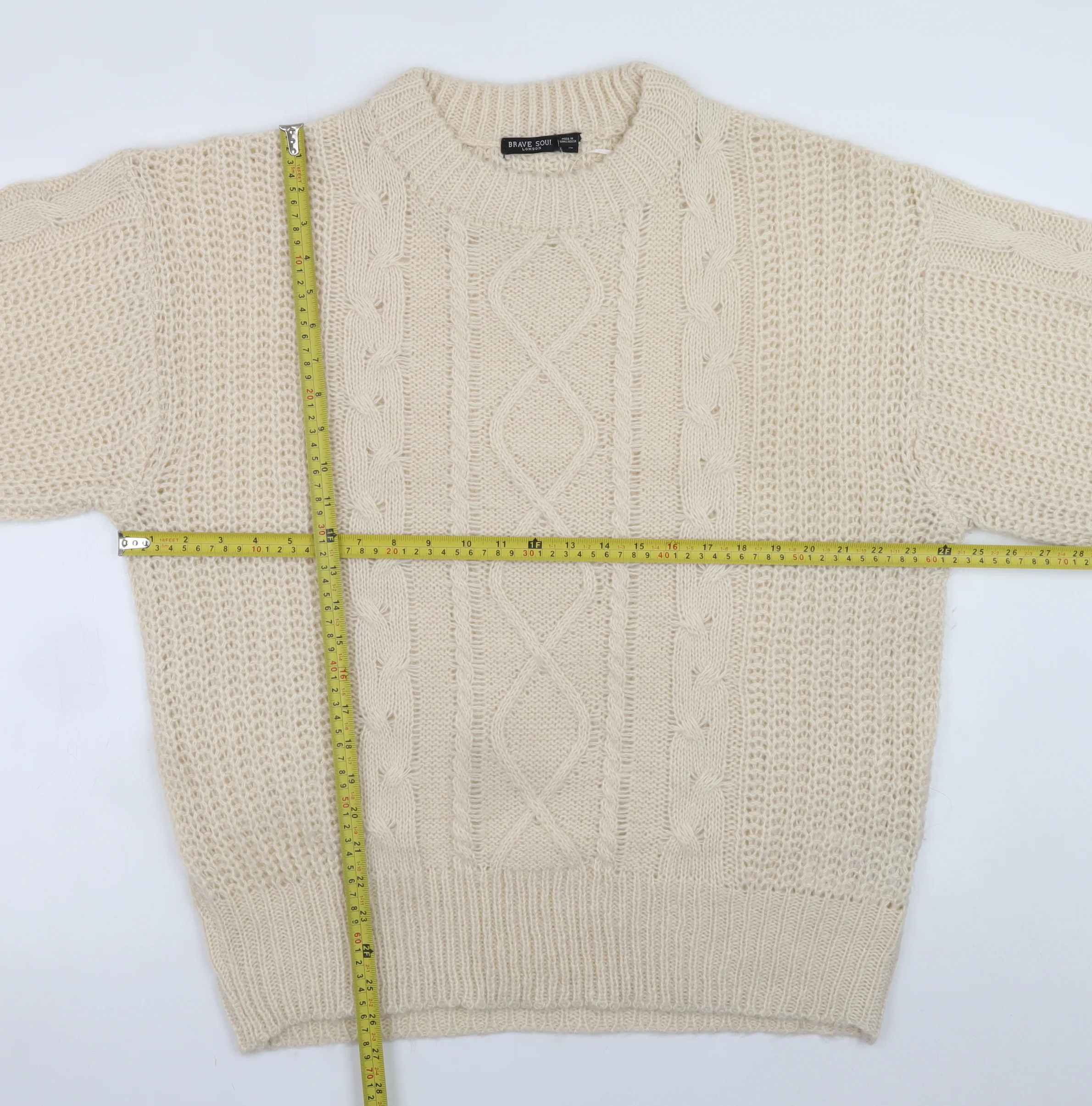 Brave Soul Womens Beige Cable-Knit Acrylic Jumper Size 12 - Image 2
