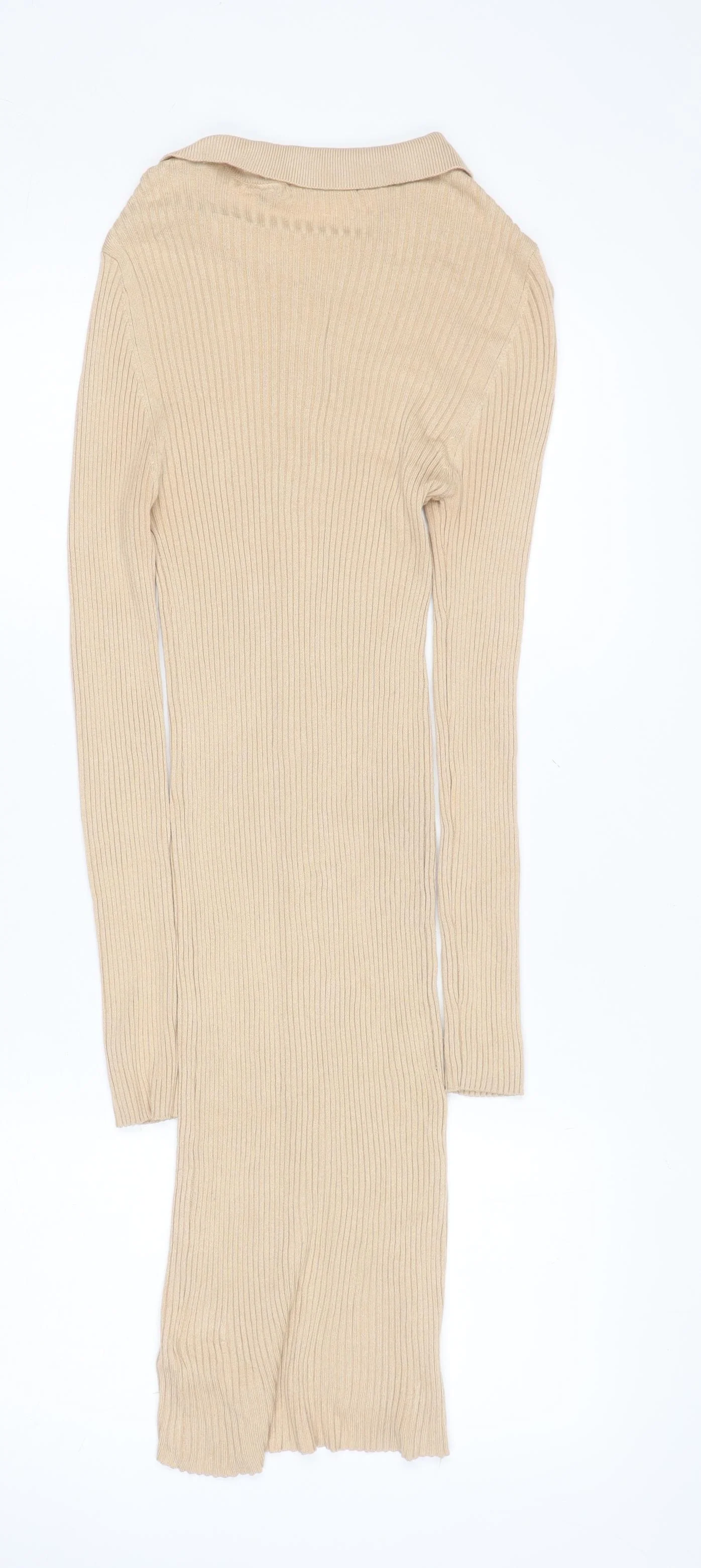 Brave Soul Women's Beige Rib Knit Collared Shirt Dress Size S - Image 3
