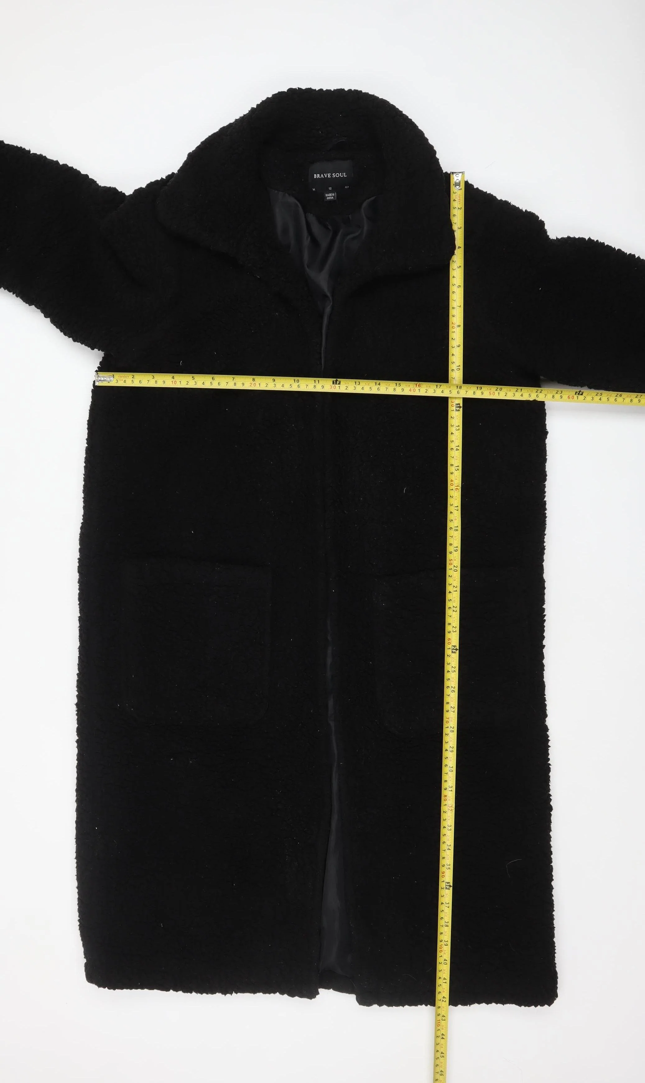 Brave Soul Women's Black Fleece Lined Mid-Length Overcoat Size 12 - Image 2