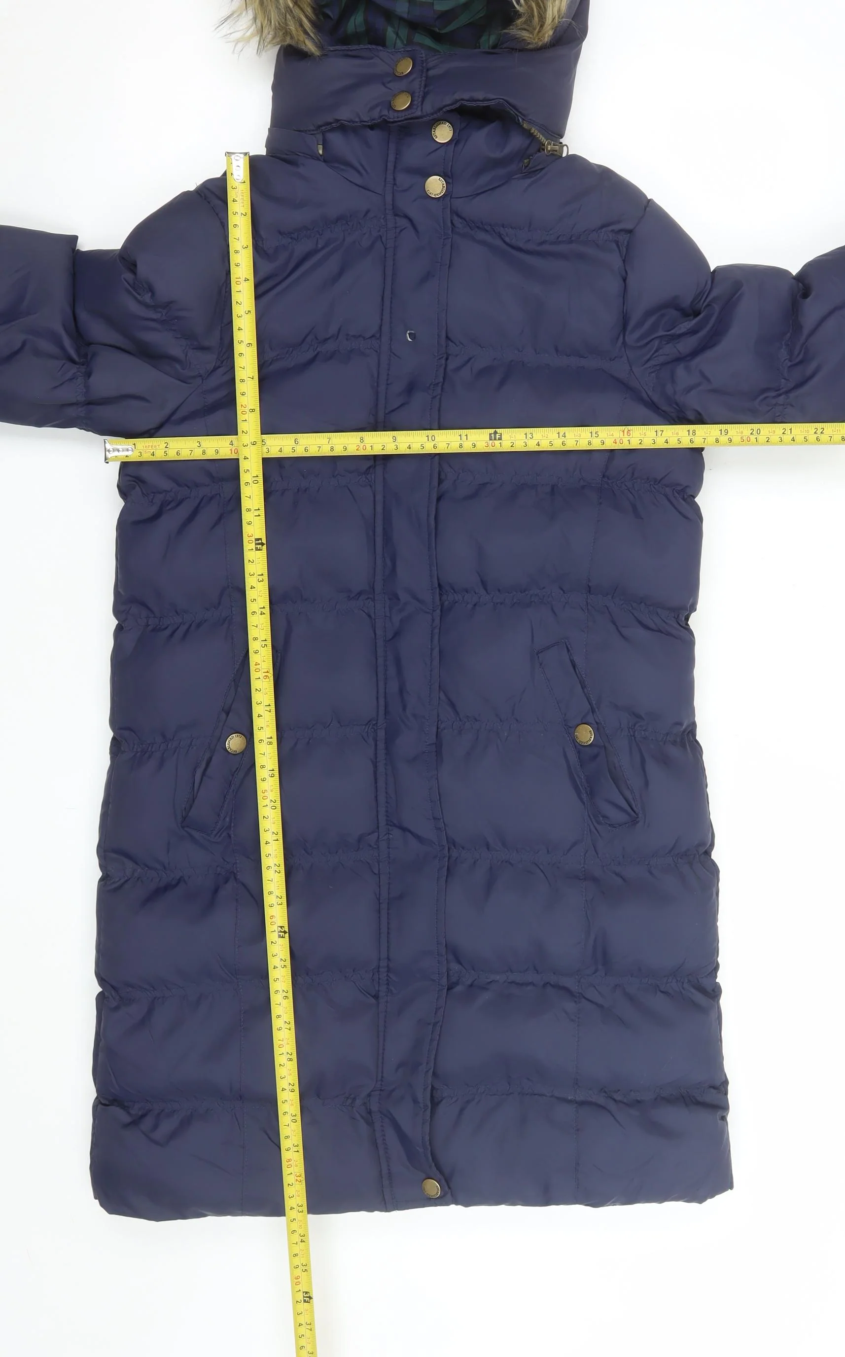 Brave Soul Women's Blue Long Puffer Coat Hooded Size 10 - Image 2
