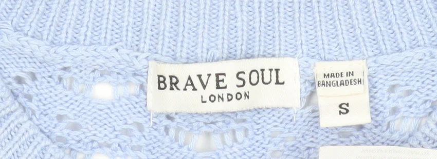 Brave Soul Women's Blue Open-Knit Crew Neck Jumper Size S - Image 4