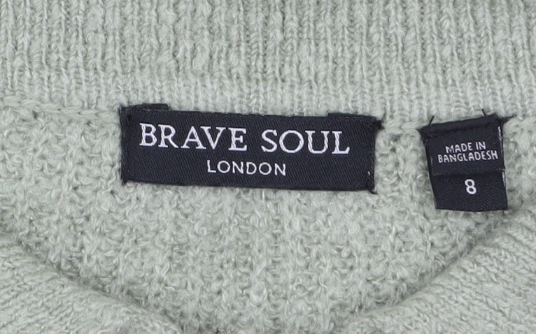Brave Soul Women's Green Collared Henley Knit Jumper Size 8 - Image 5