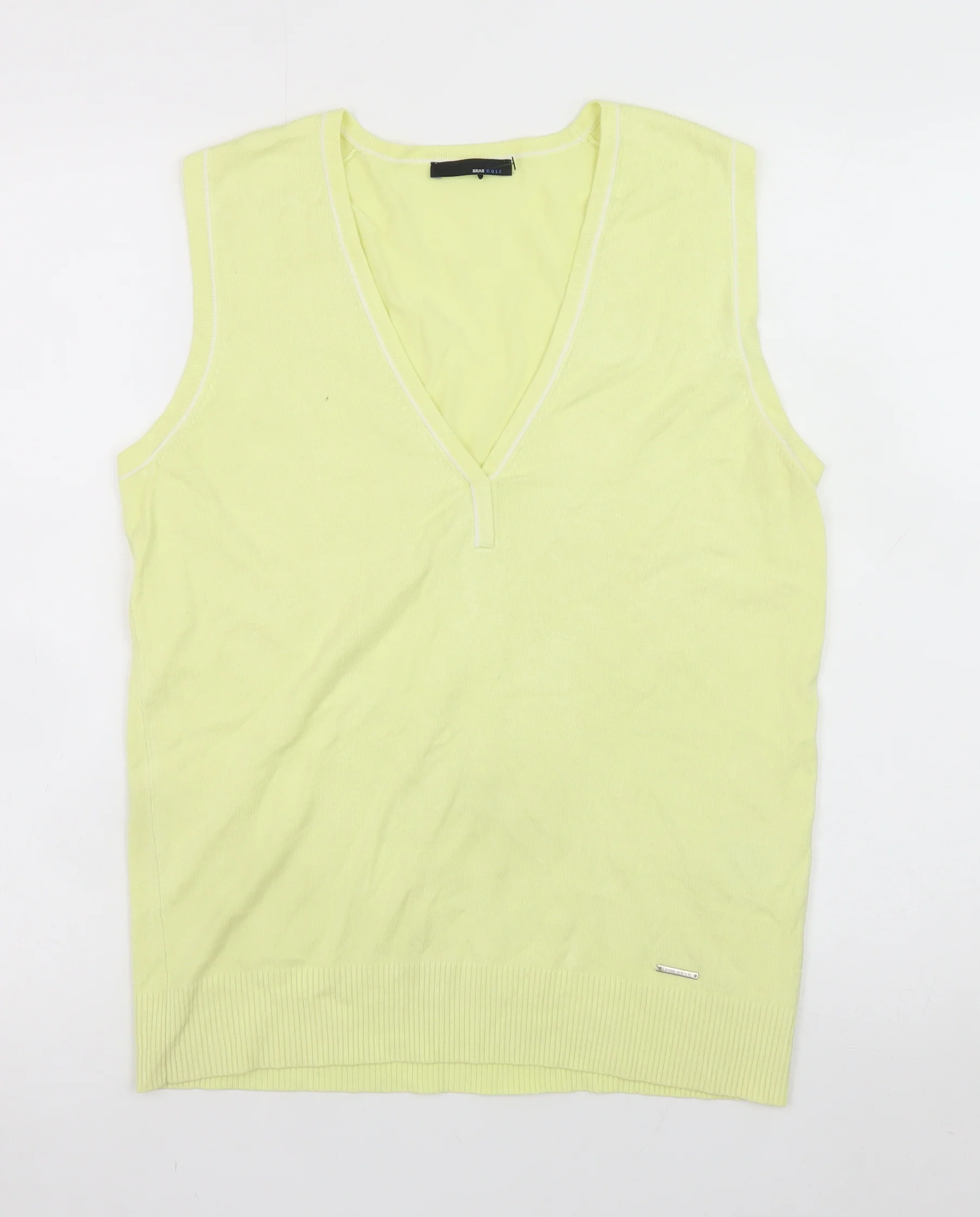 Brax Golf Men's Yellow Sleeveless V-Neck T-Shirt M Viscose Blend