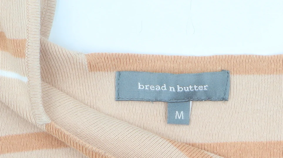 Bread n Butter Women's Beige Striped V-Neck Knit Jumper Size M - Image 5