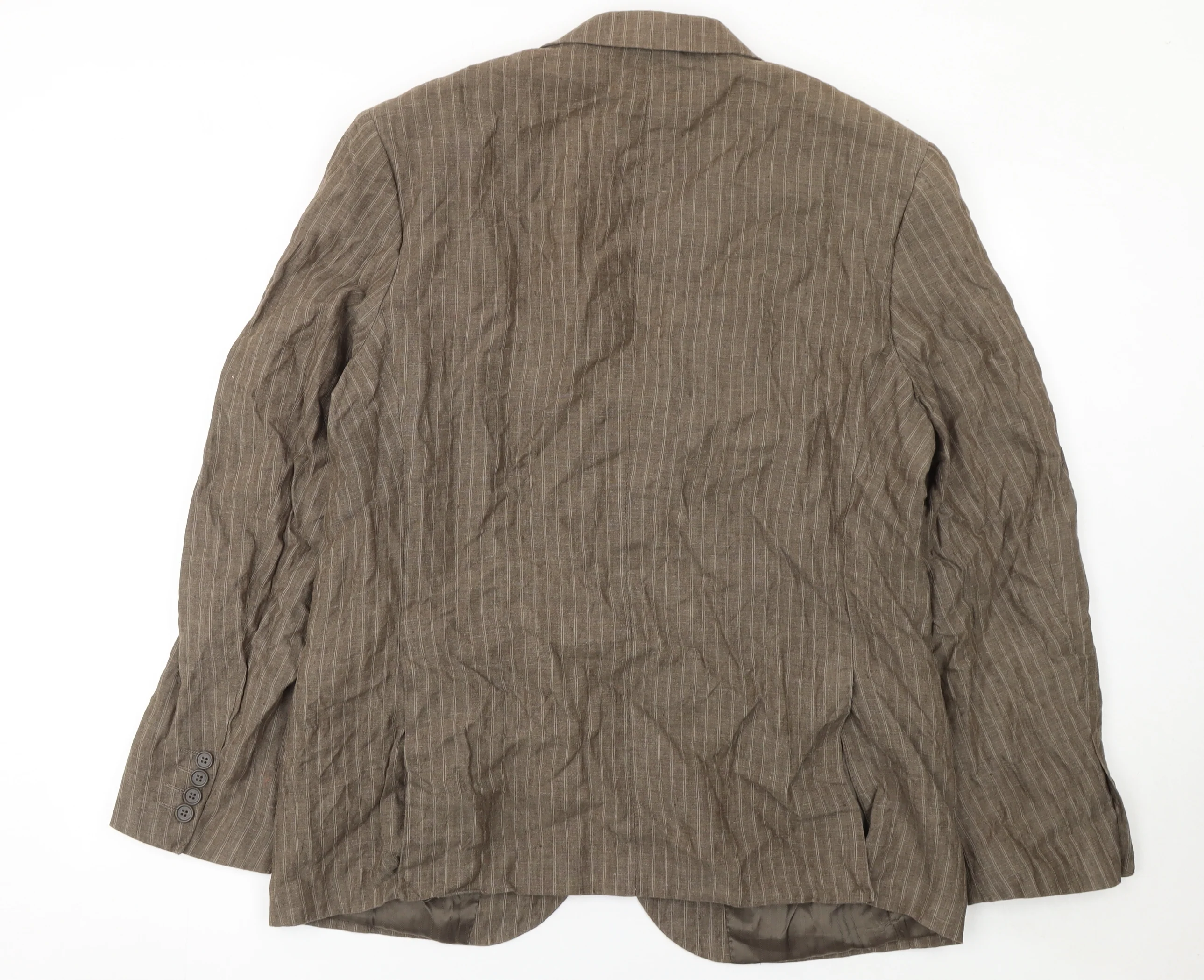 Brice Men Brown Striped Linen Regular Fit Blazer Size 56 - Image 3