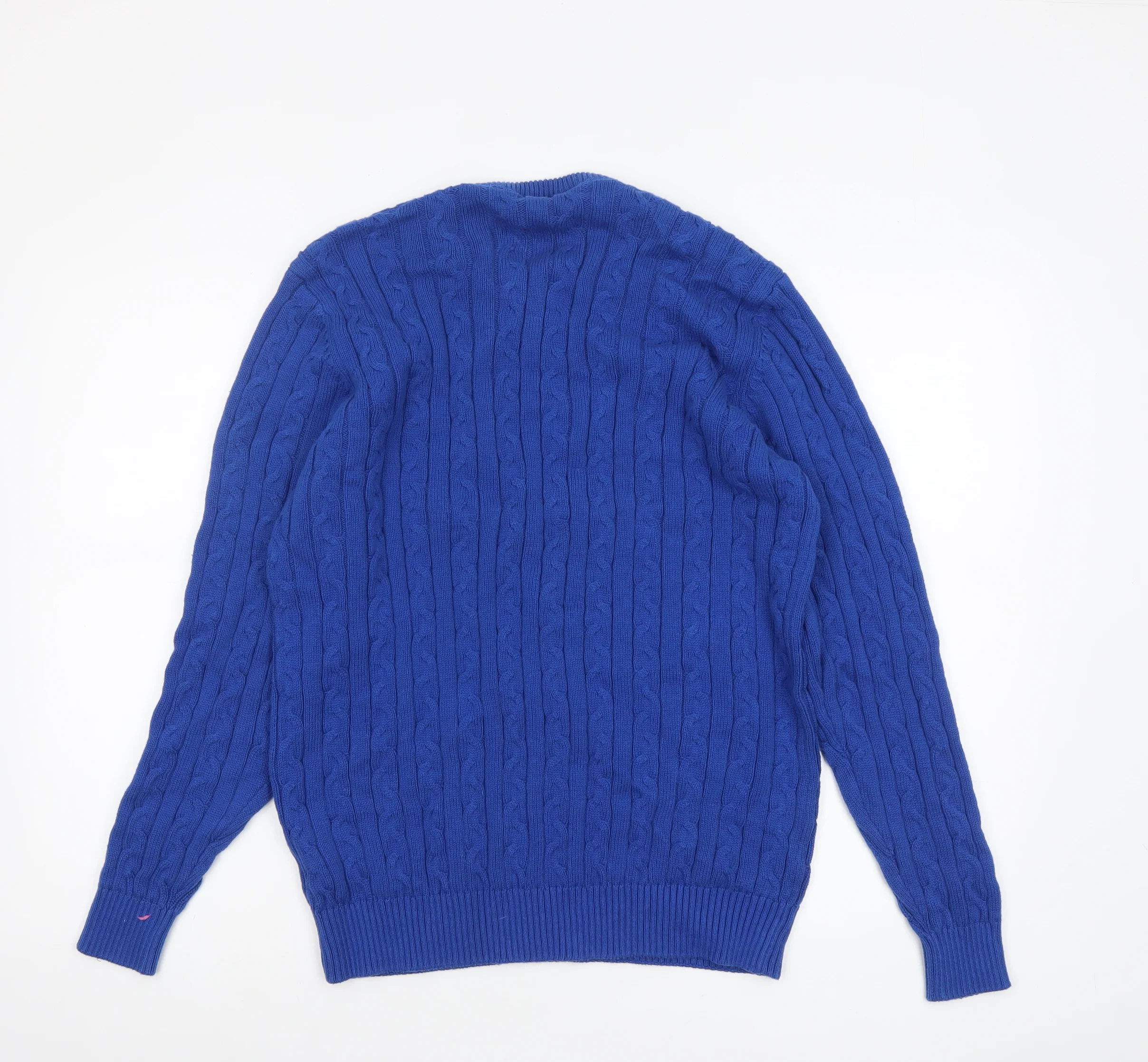 Brook Taverner Men's Blue Cotton Cable Knit Crew Neck Jumper L - Image 3