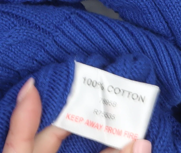 Brook Taverner Men's Blue Cotton Cable Knit Crew Neck Jumper L - Image 4