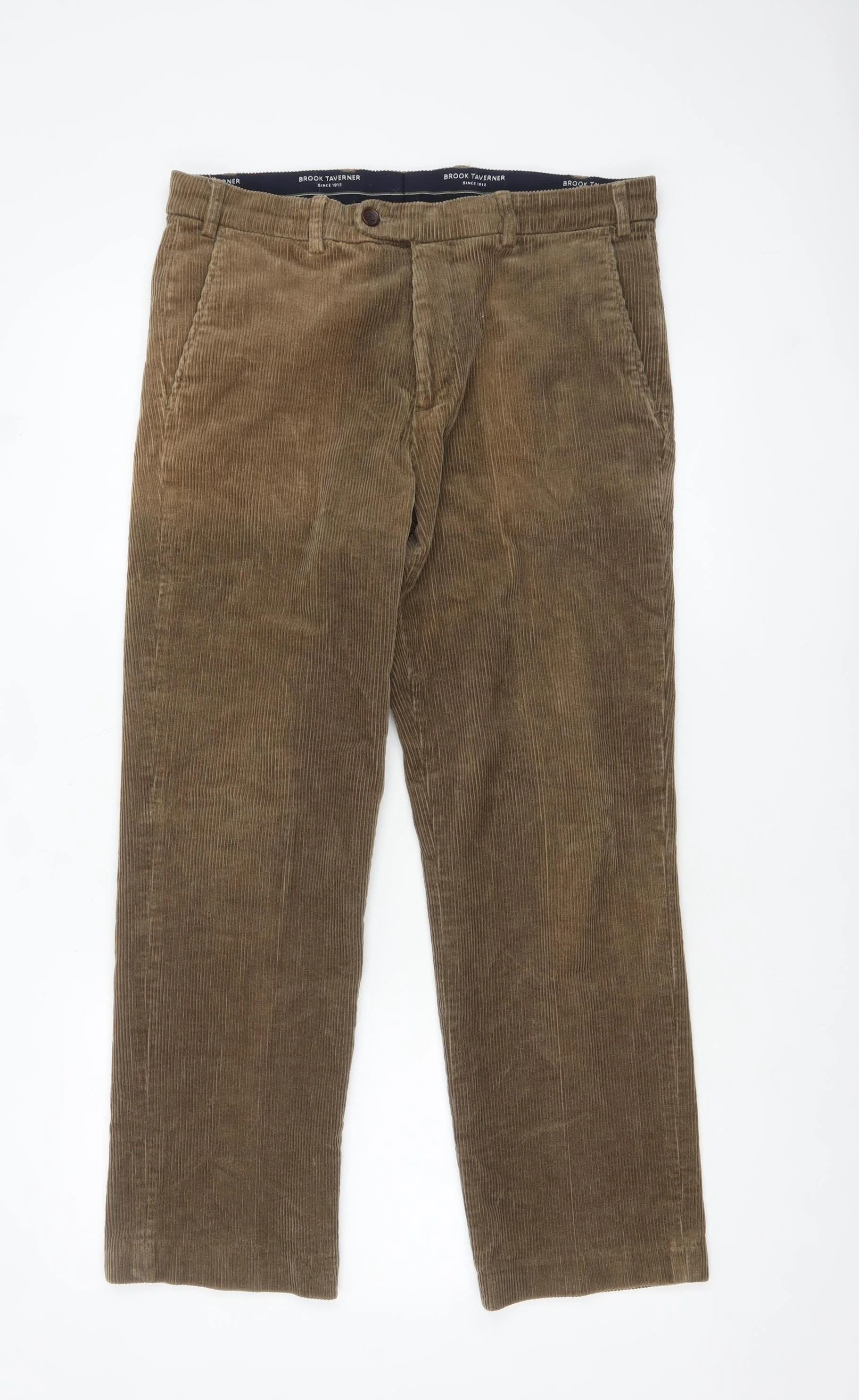 Brook Taverner Men's Brown Corduroy Chino Trousers 34W Classic Fit