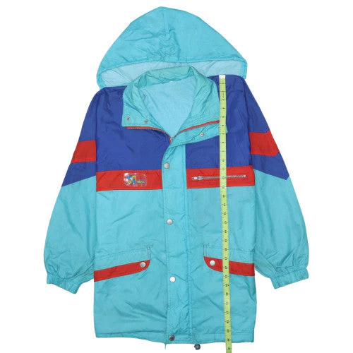 Brugi Women's Blue 90s Hooded Long Parka Jacket M Retro Winter Coat - Image 2