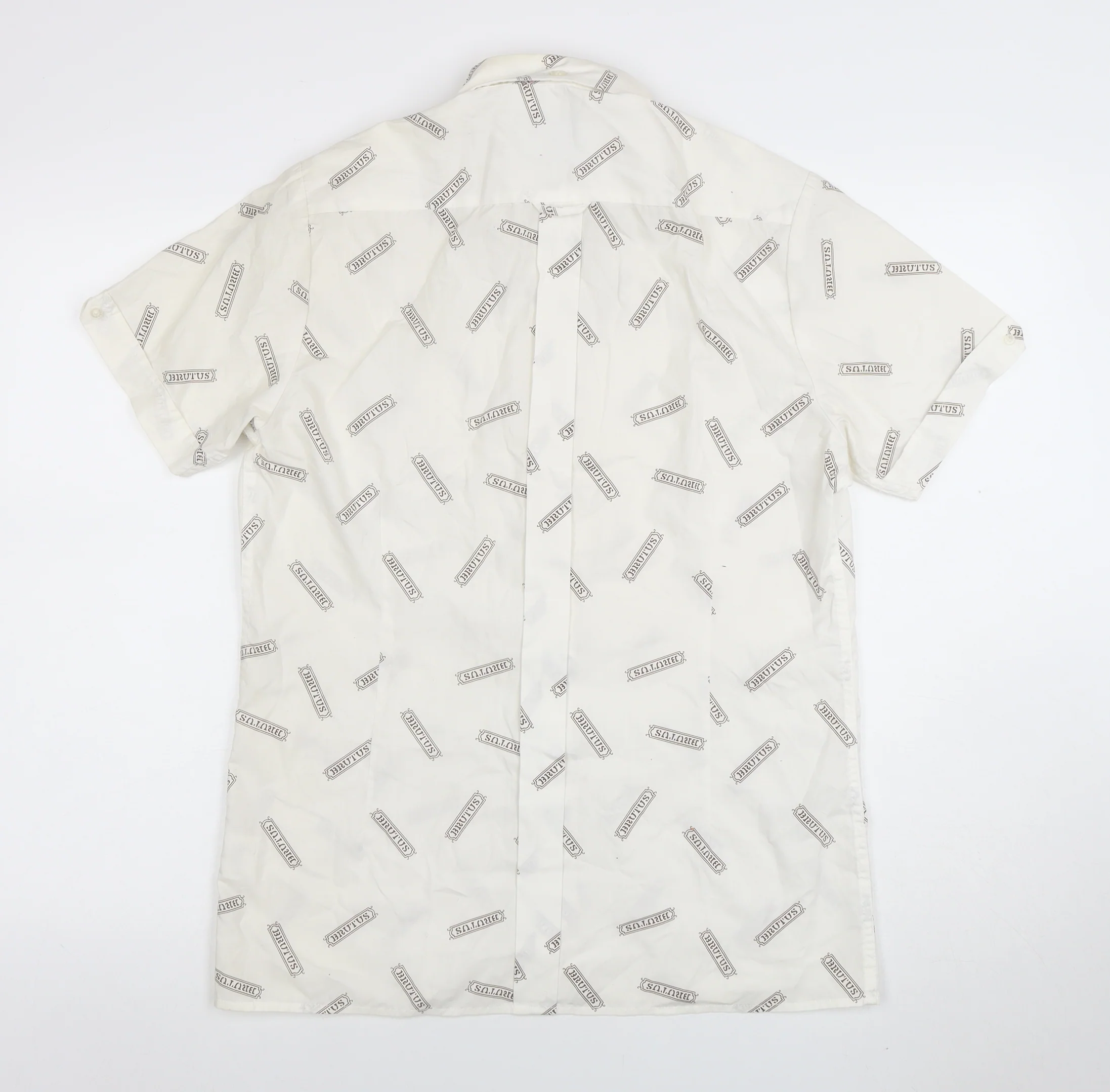 Brutus Men's White Short Sleeve Button-Up Shirt M Retro Graphic Print - Image 3