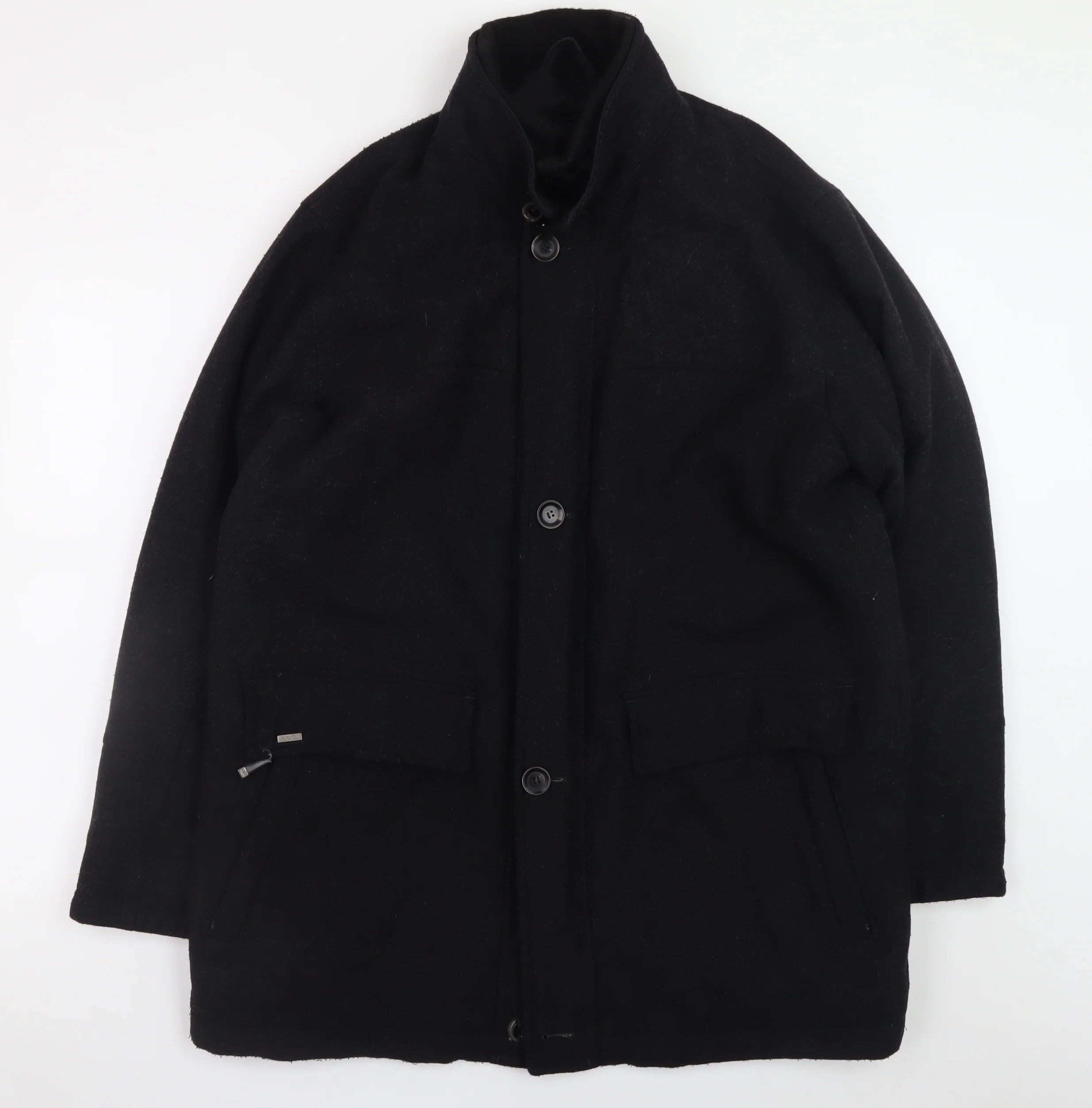 Bugatti Men's Black Wool Cashmere Overcoat 40R Waterproof Classic