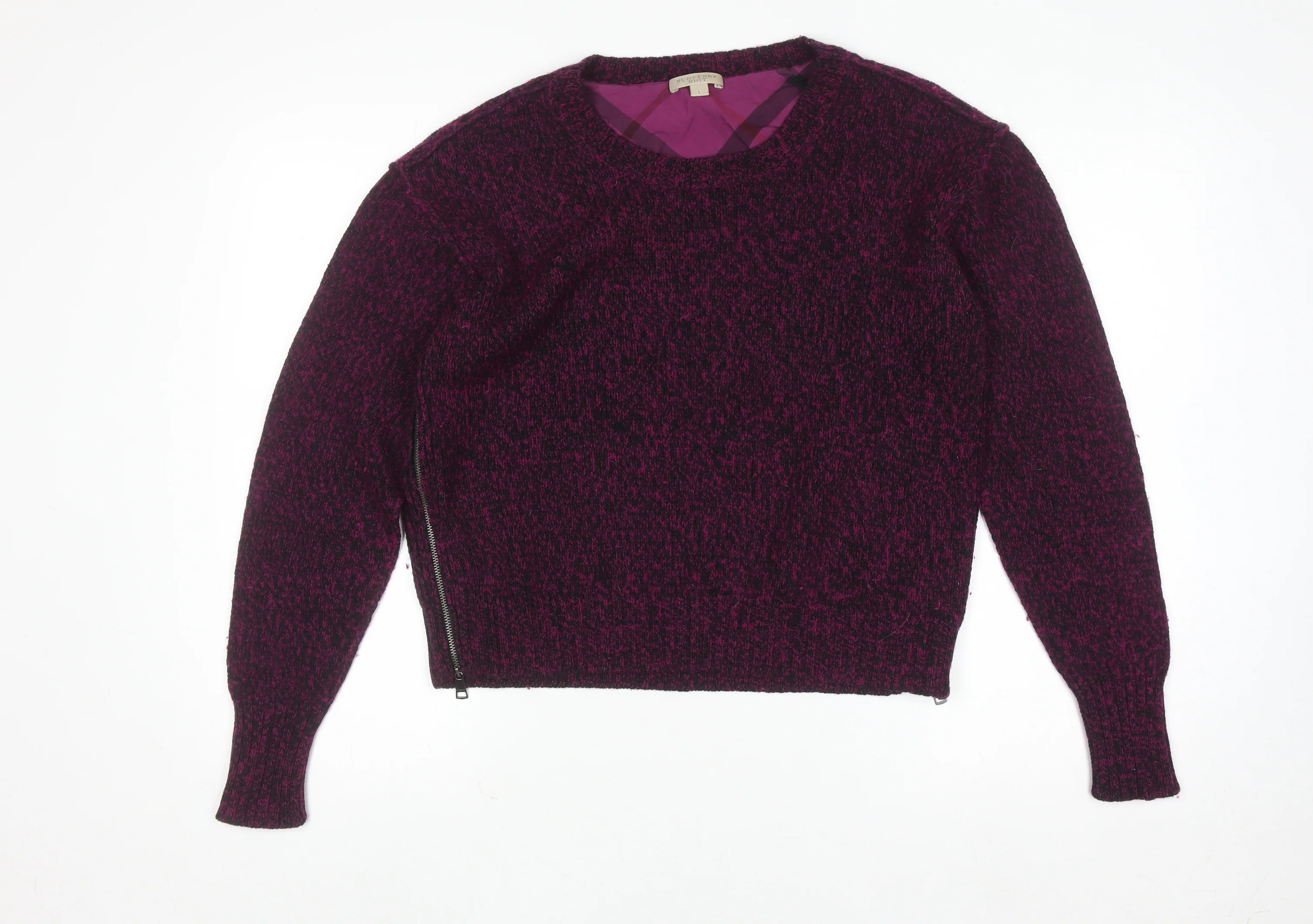Burberry Brit Women's Purple Wool Cotton Zip Pullover Jumper Size L