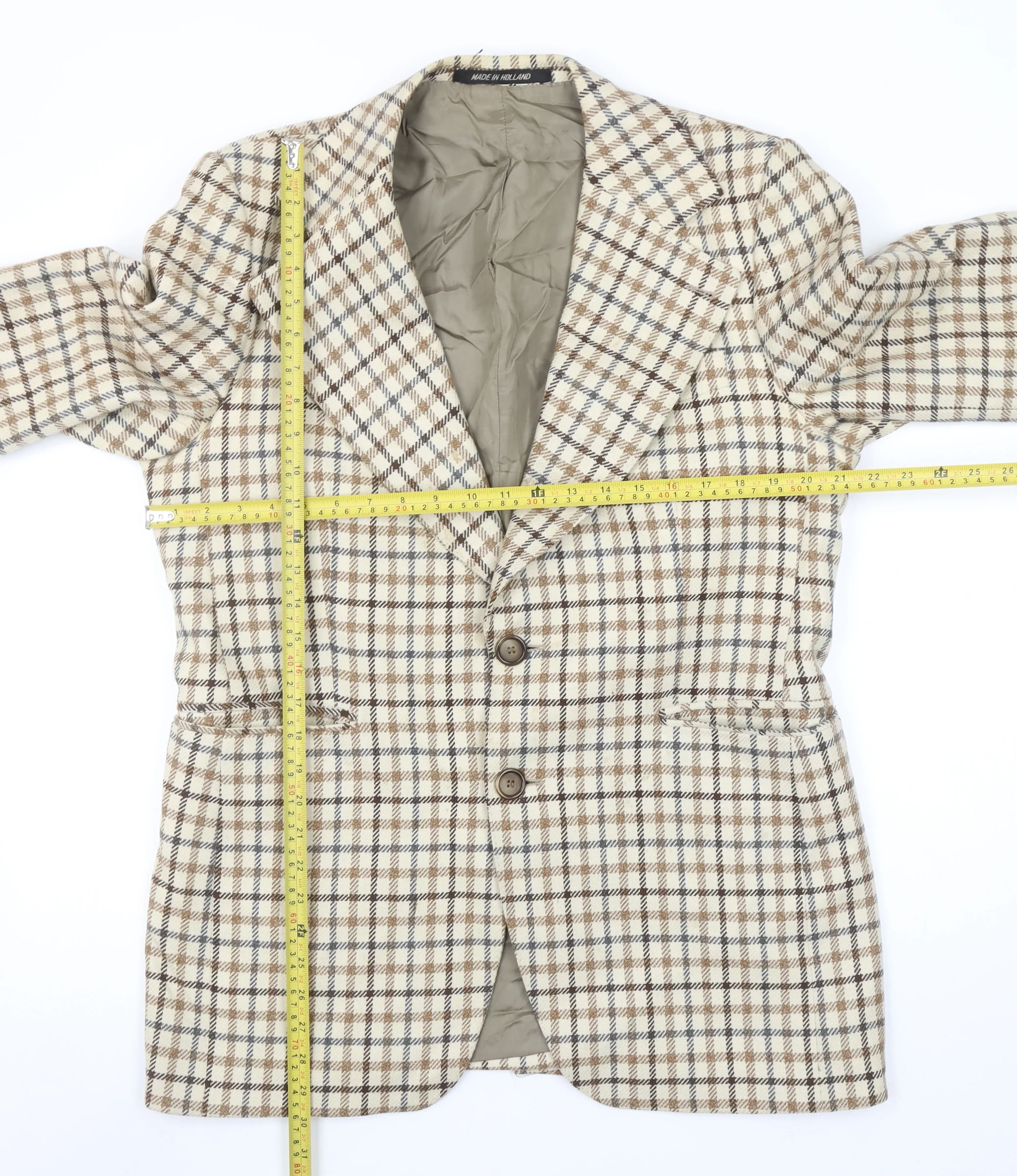 Burton by Van Gils Men's Beige Check Wool Blazer Size 44 Classic Jacket - Image 2
