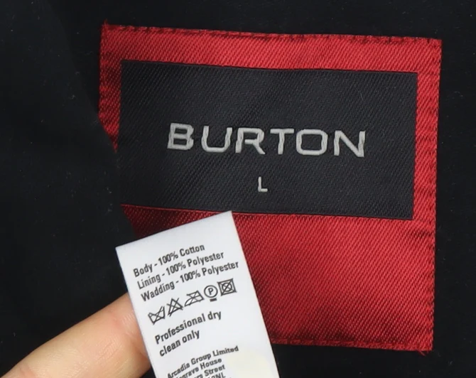 Burton Men's Black Cotton Lined Mid-Length Overcoat Size L - Image 4