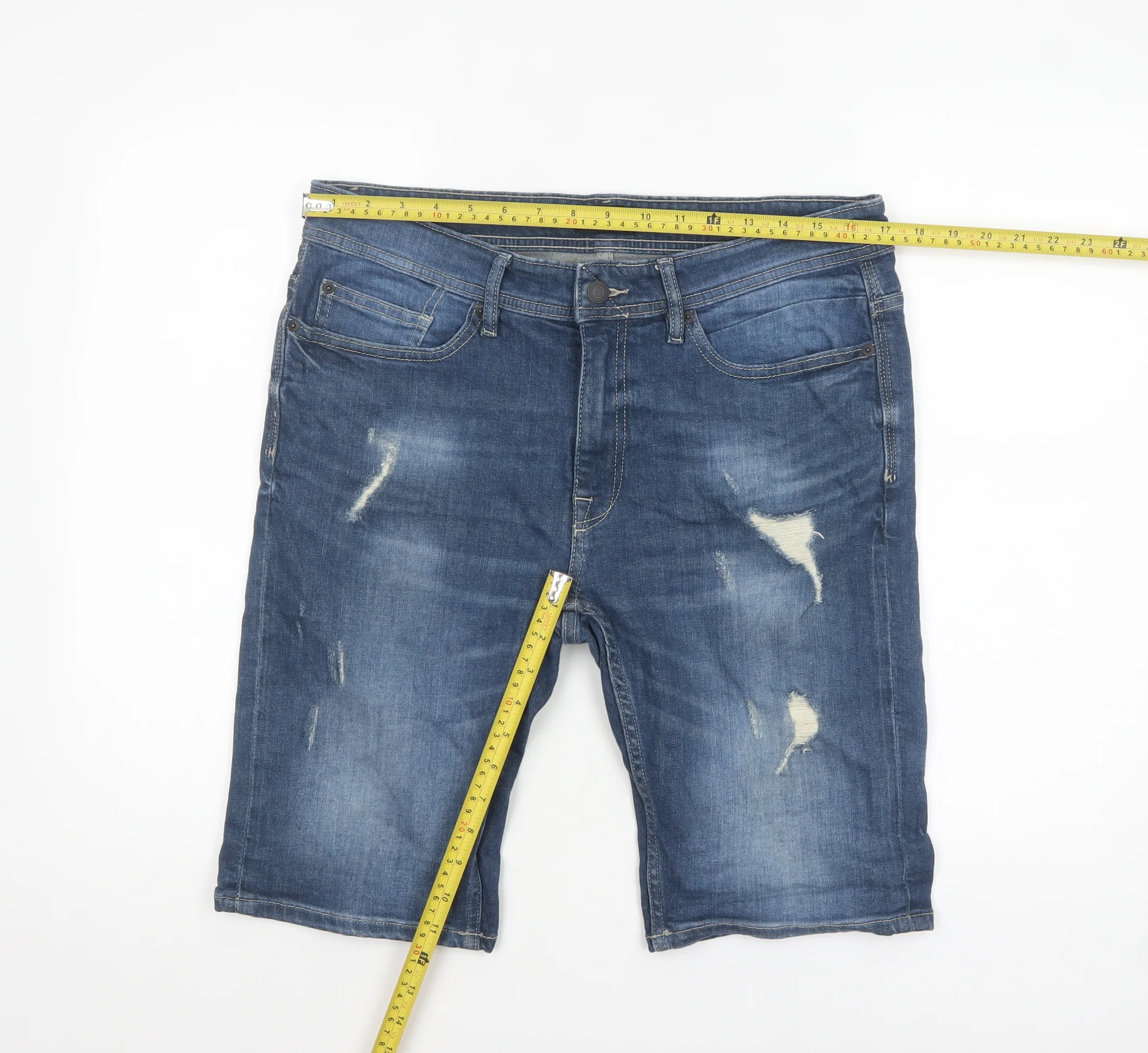 Burton Menswear Blue Denim Distressed Shorts Mens L W34 Casual - Image 2