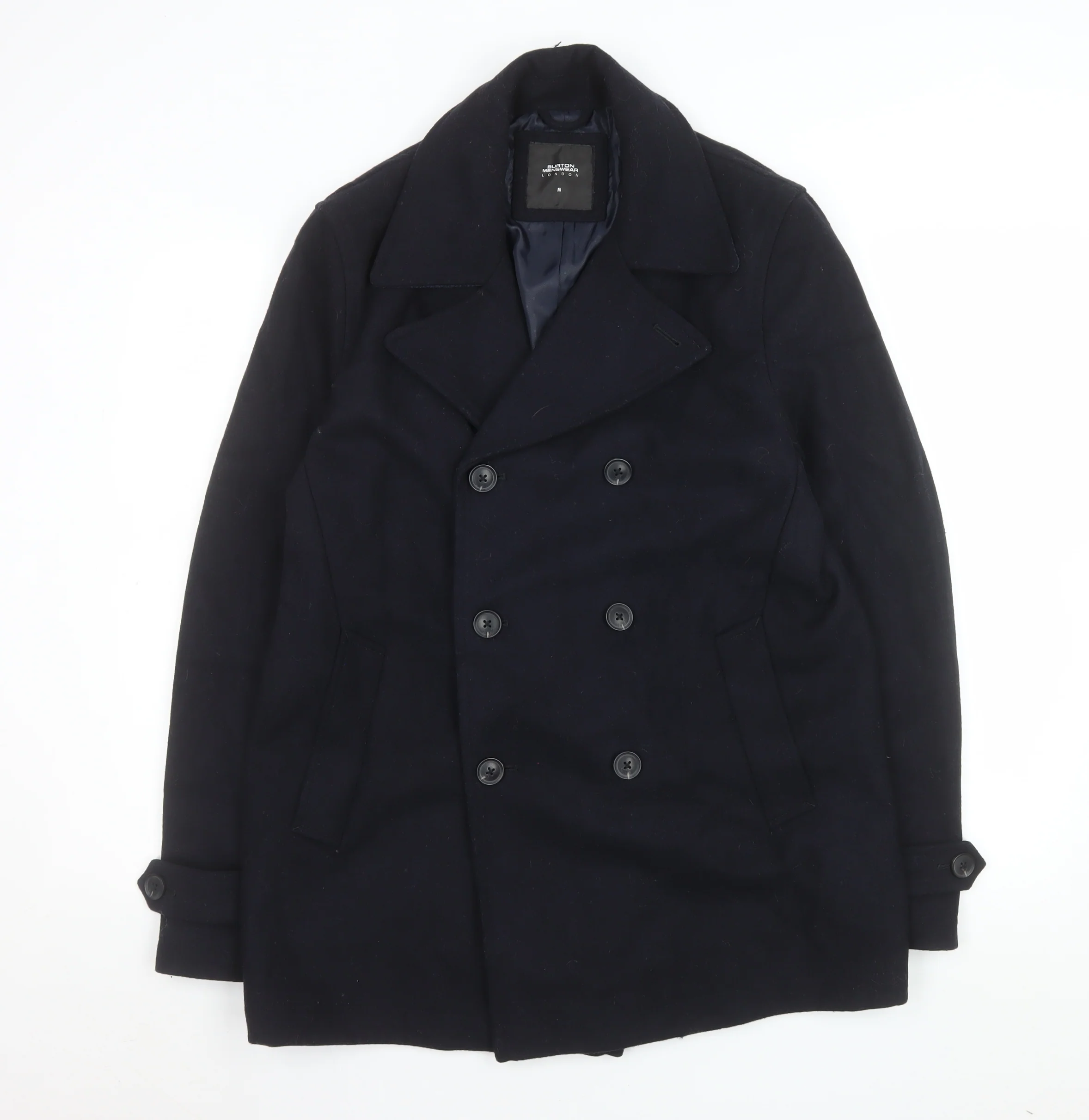 Burton Menswear London Men's Black Wool Pea Coat M Regular