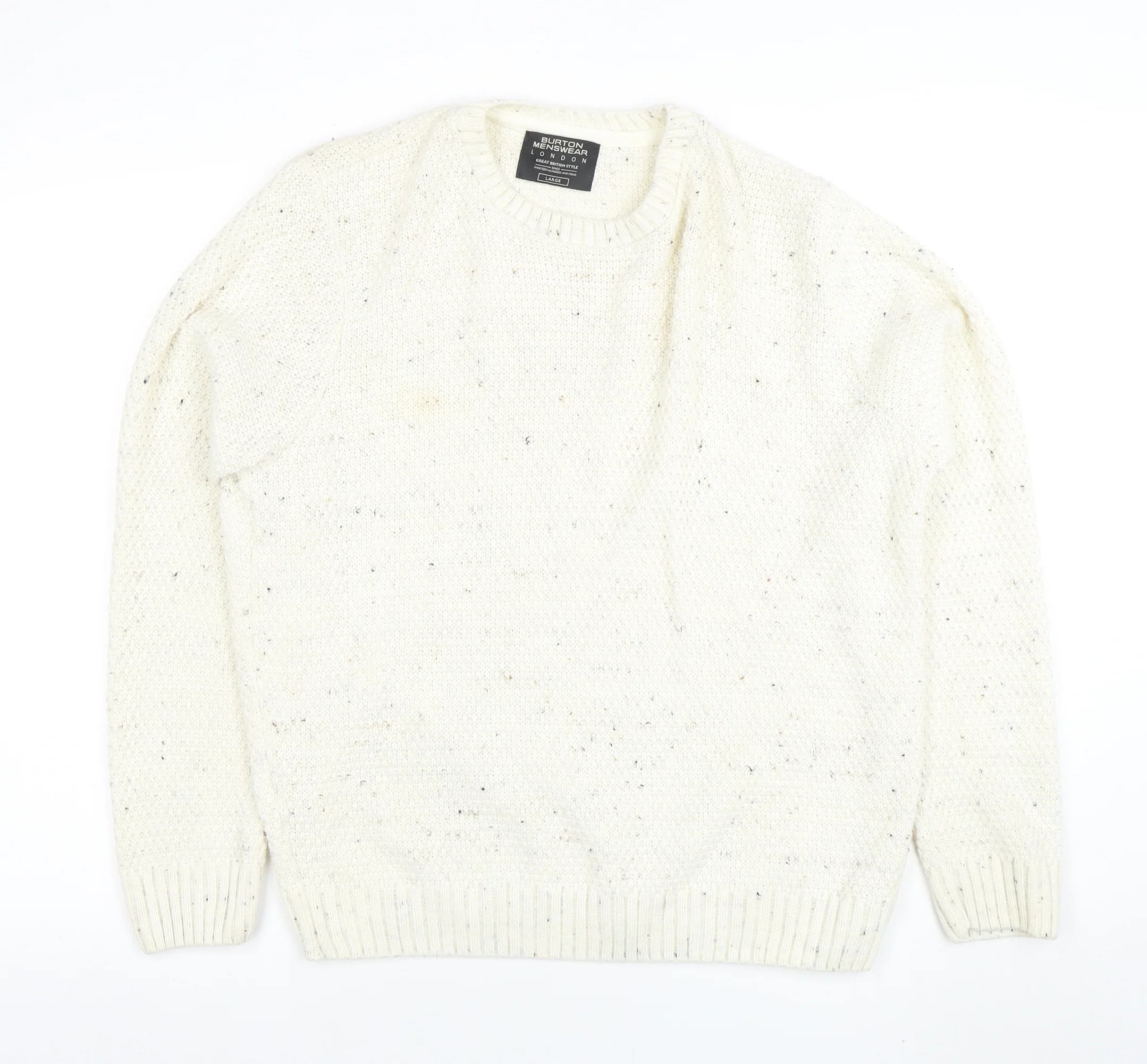 Burton Menswear London Men's Ivory Wool Blend Chunky Knit Jumper Large