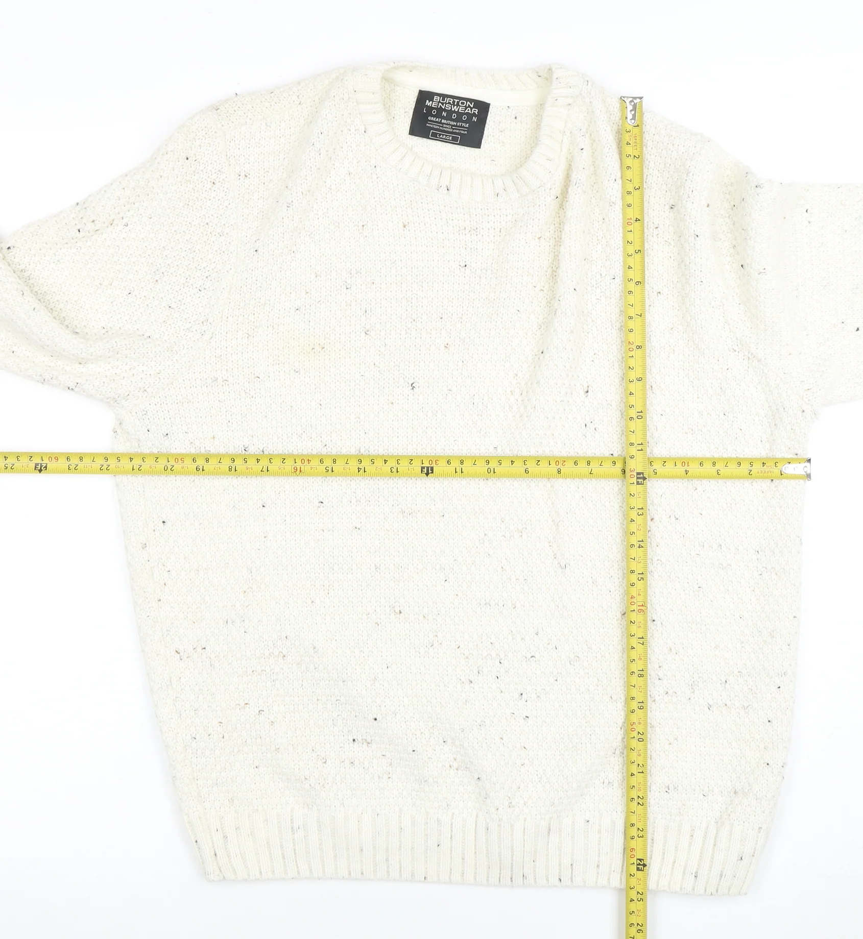 Burton Menswear London Men's Ivory Wool Blend Chunky Knit Jumper Large - Image 2