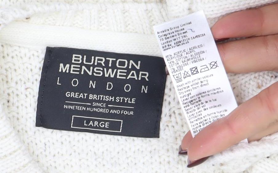 Burton Menswear London Men's Ivory Wool Blend Chunky Knit Jumper Large - Image 4