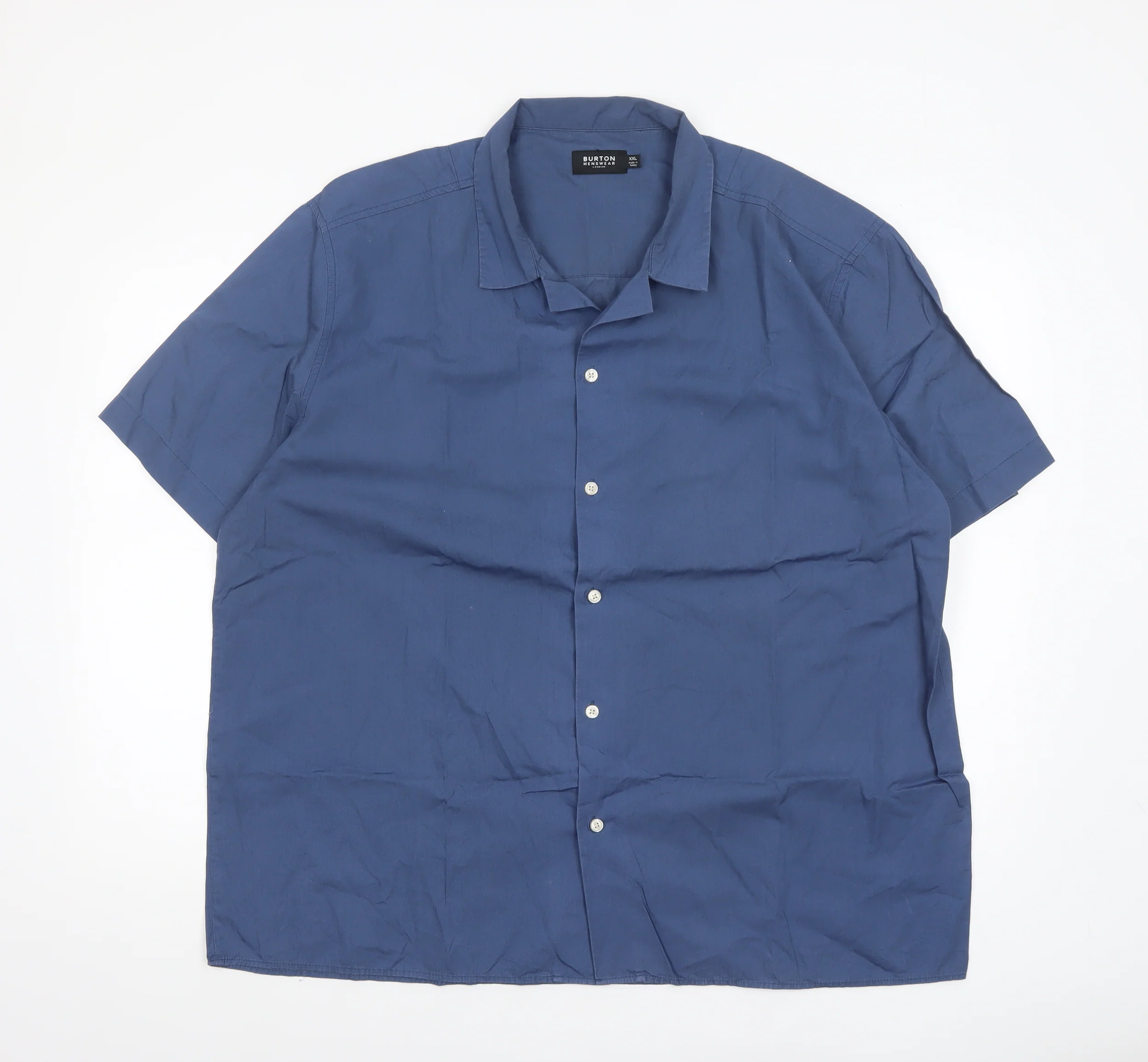 Burton Menswear Men’s Blue 2XL Short Sleeve Button-Up Shirt