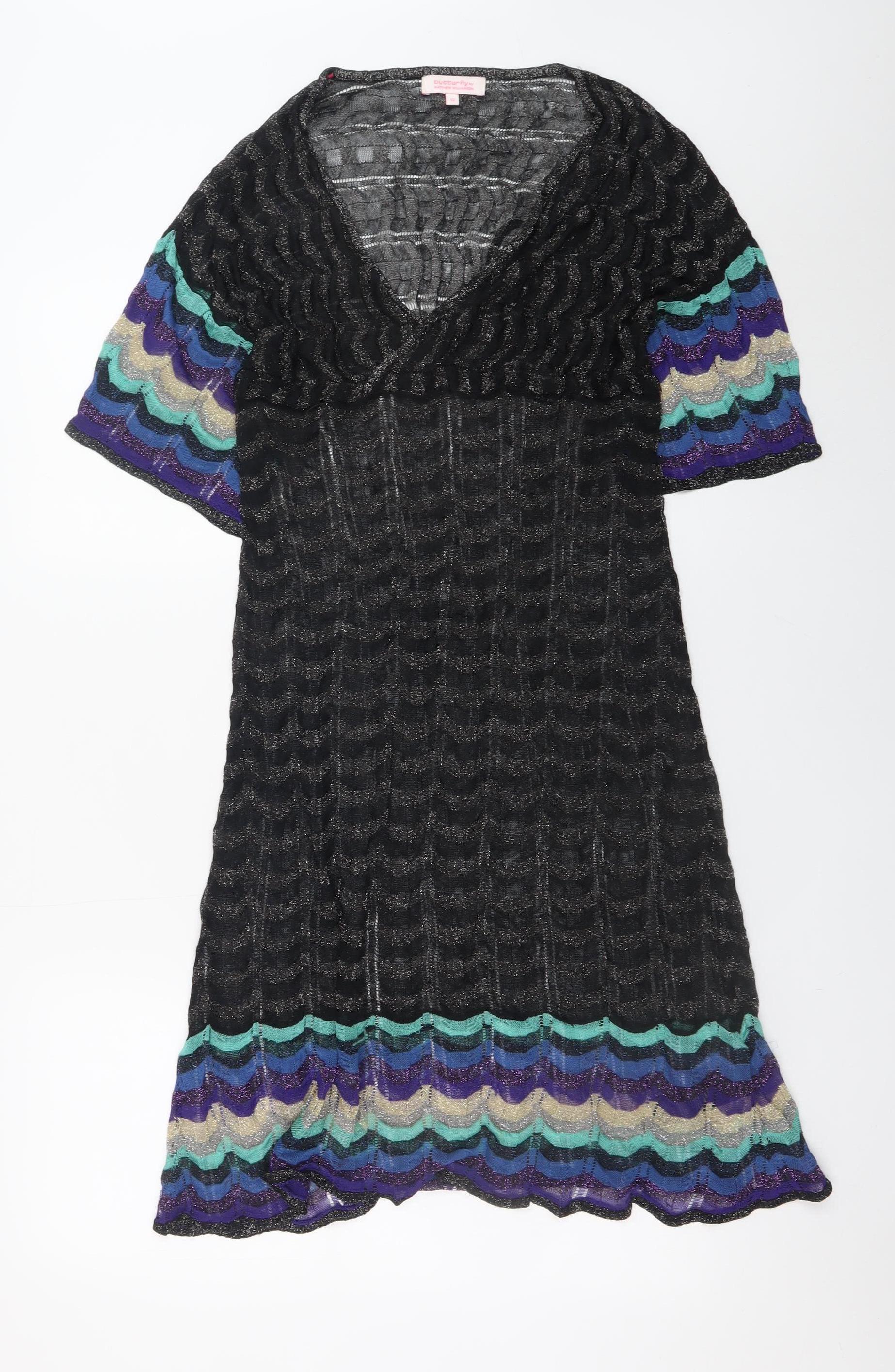 Butterfly by Matthew Williamson Black Knit Wrap Dress Women's Size 12