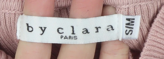 By Clara Women Pink Ruffle High Neck Rib Knit Jumper S - Image 4