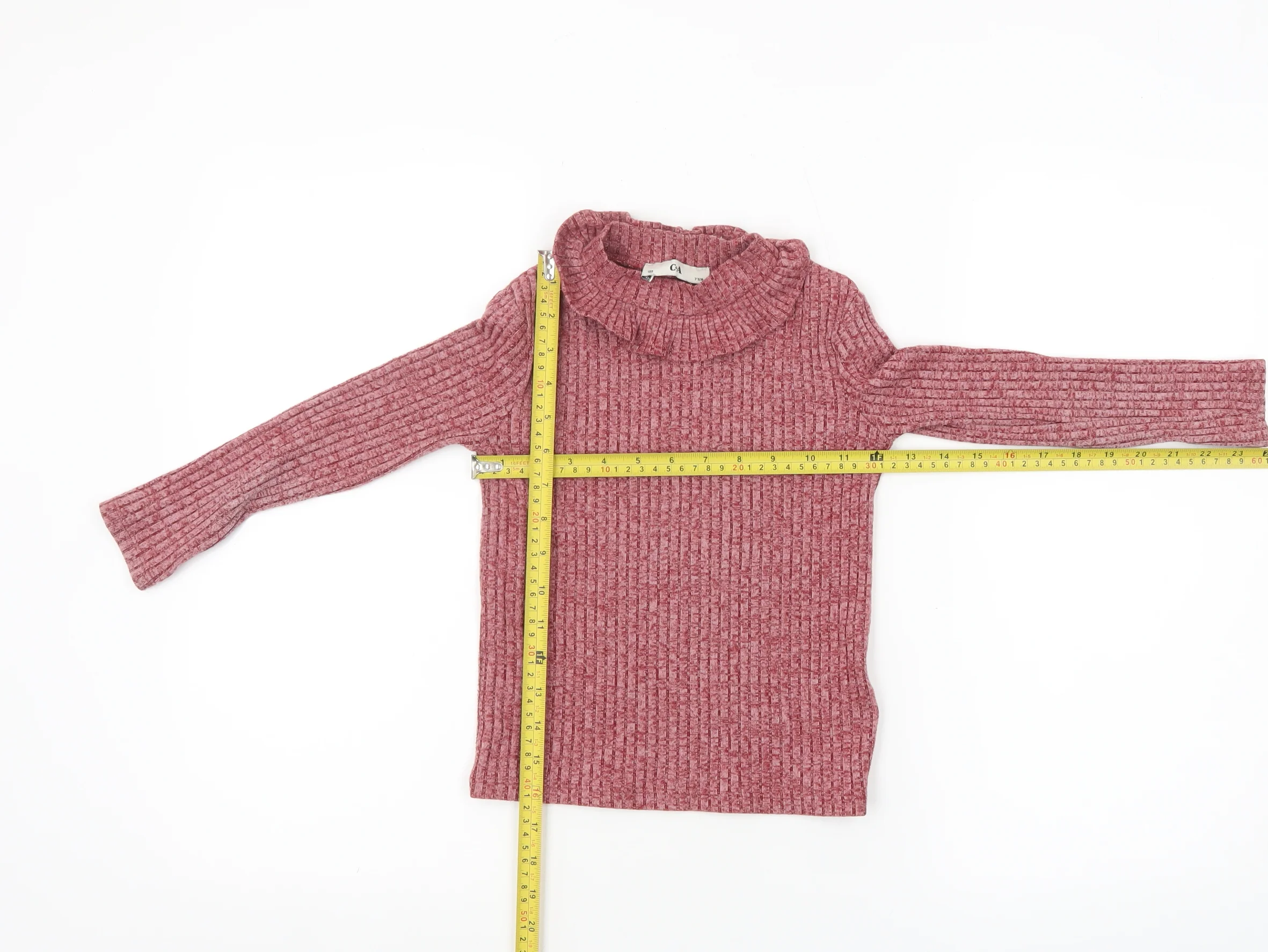 C&A Girls Pink Ribbed High Neck Long Sleeve Pullover Top Size 7 Years - Image 2