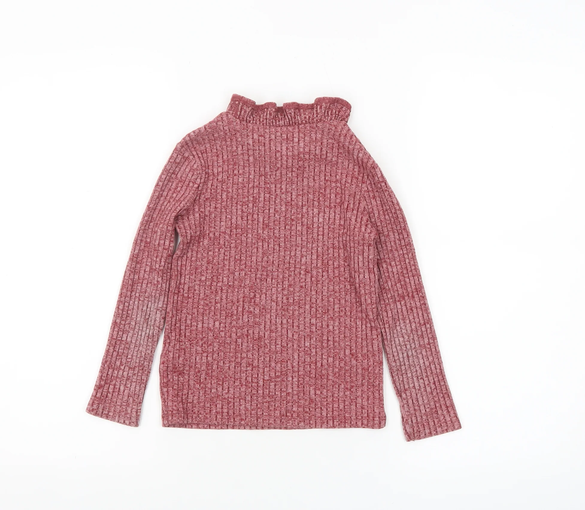 C&A Girls Pink Ribbed High Neck Long Sleeve Pullover Top Size 7 Years - Image 3