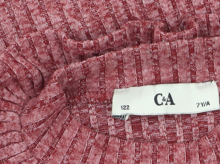 C&A Girls Pink Ribbed High Neck Long Sleeve Pullover Top Size 7 Years - Image 5