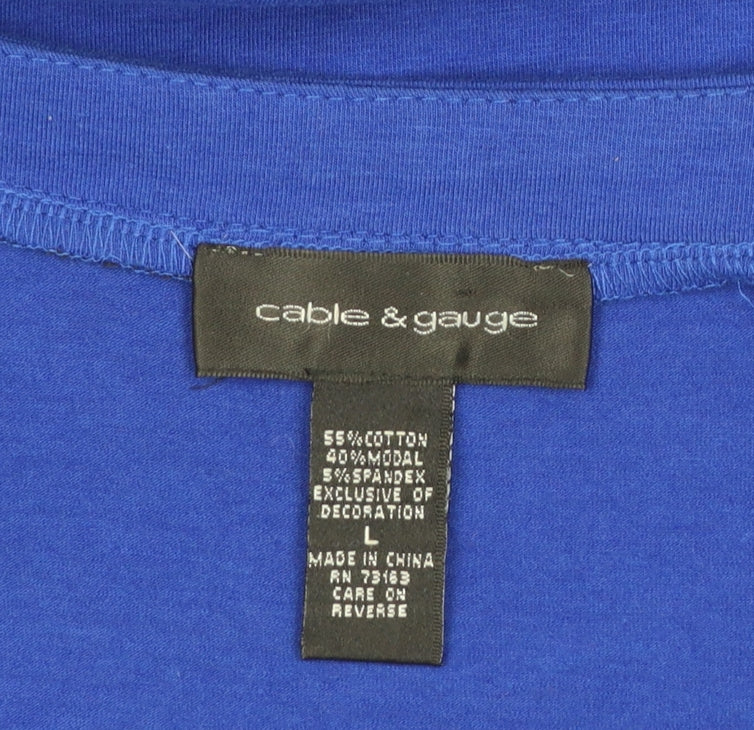 Cable & Gauge Women's Blue Beaded V-Neck Short Sleeve Top Size L - Image 4